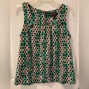 Dana Buchman Green, Tan, and Black Geometric Blouse